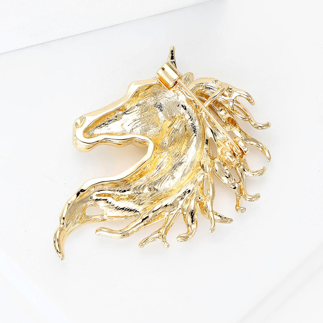 Dynamic Stallion Head Multi-Tone Metal Brooch - image 2