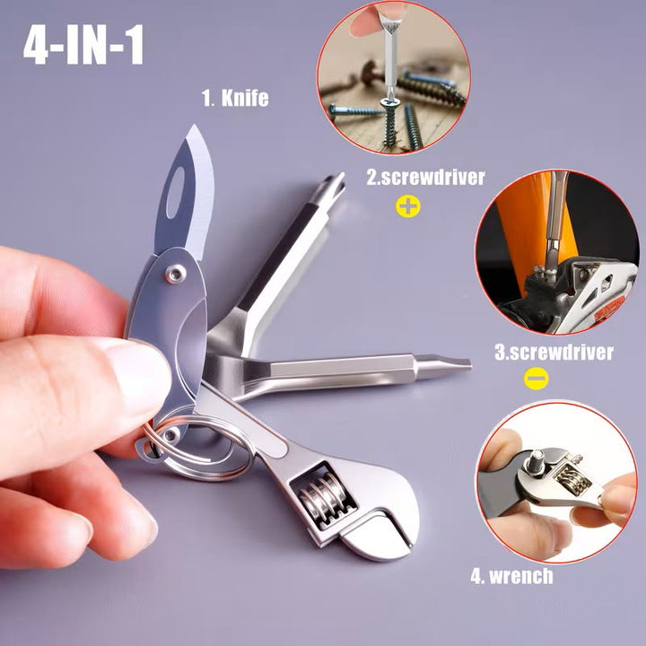 4-In-1 Compact Tool Set Knife Wrench Screwdriver Keychain - image 1