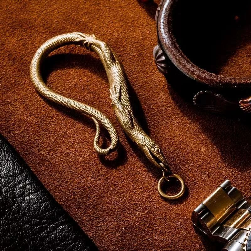 Detailed Lizard Hook Clip Pendant Brass Keychain - image 1