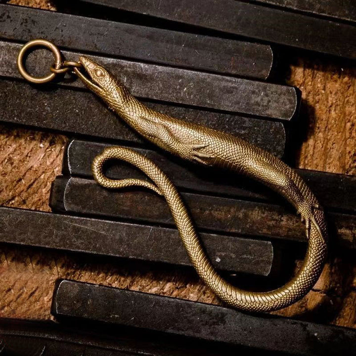Detailed Lizard Hook Clip Pendant Brass Keychain - image 3