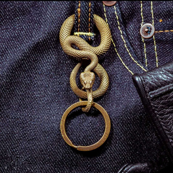 Goth Animal Novelty Brass Snake Hook Keychain - Dragon Head - image 0