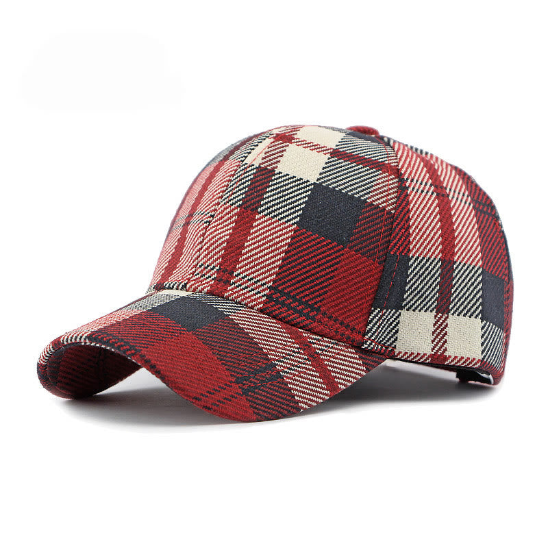 Retro Plaid Pattern Multi-Color Casual Baseball Cap - Red - Adjustable (21 5/8''-23 5/8") - image 0
