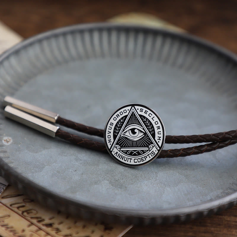 Eye of Providence Latin Inscription Vintage Metal Bolo Tie - Style #3 - image 4