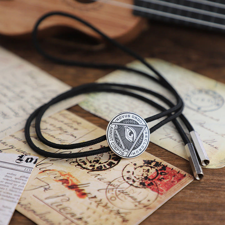 Eye of Providence Latin Inscription Vintage Metal Bolo Tie - Style #2 - image 3