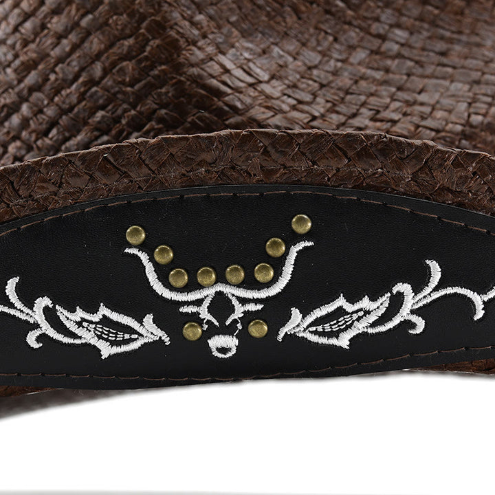 Men's Woven Western Style Bull Emblem Studded Trim Cowboy Hat - image 6
