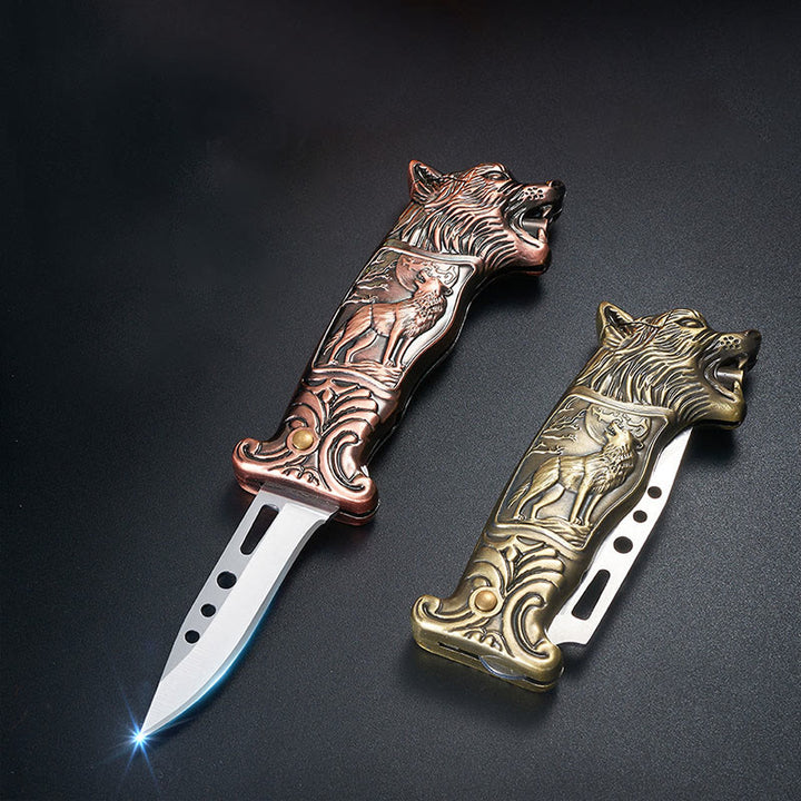 2-in-1 Wolf Head Folding Knife Butane Lighter - image 4