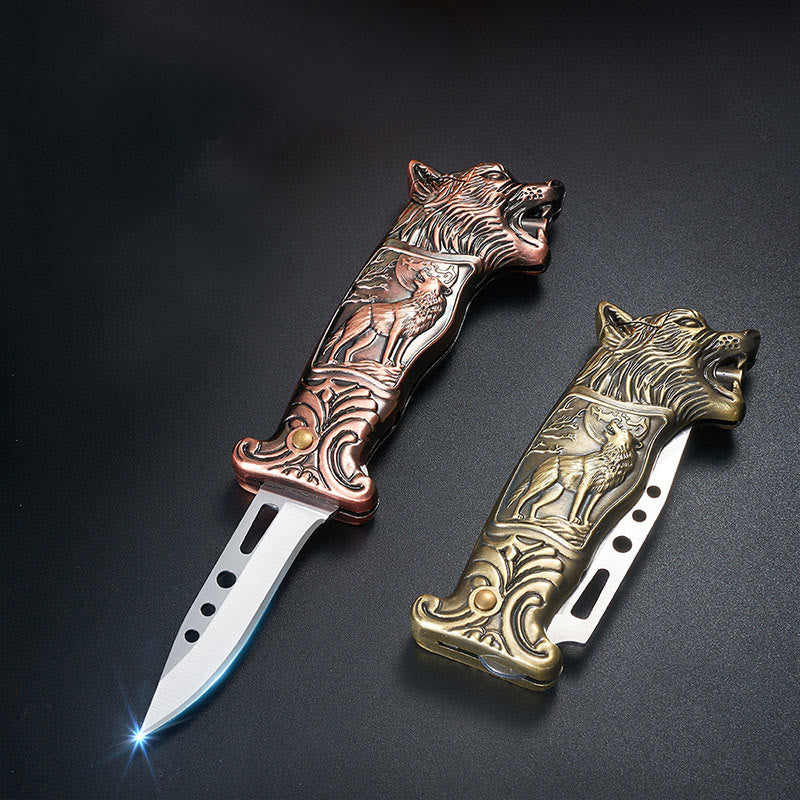 2-in-1 Wolf Head Folding Knife Butane Lighter - image 4
