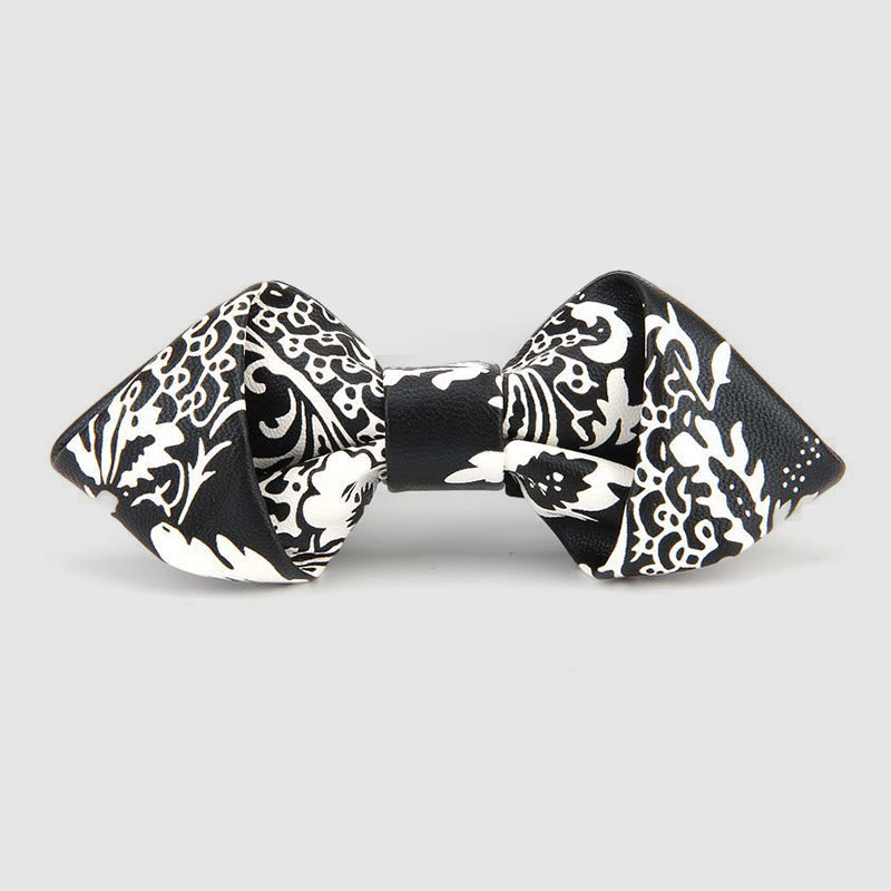 Floral & Ornate Pattern Accents Pointed Leather Bow Tie - Style #4 - image 6