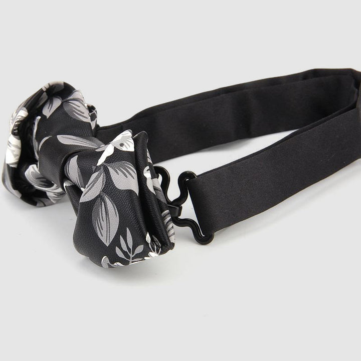 Floral & Ornate Pattern Accents Pointed Leather Bow Tie - image 3