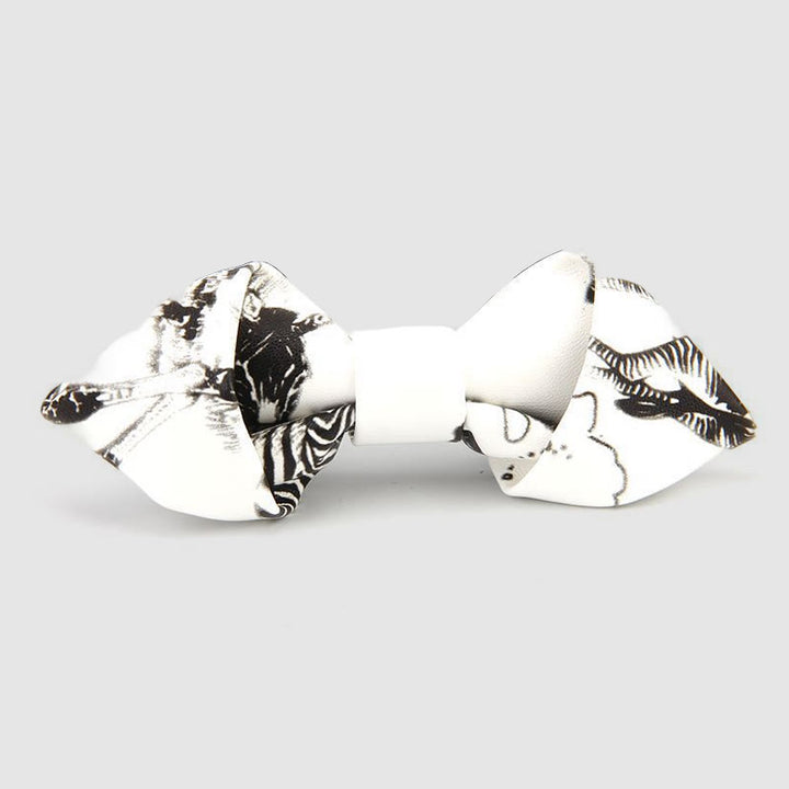 Floral & Ornate Pattern Accents Pointed Leather Bow Tie - Style #14 - image 16