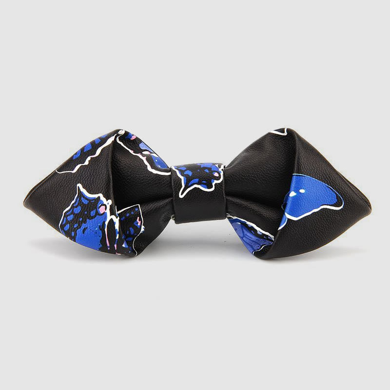 Floral & Ornate Pattern Accents Pointed Leather Bow Tie - Style #11 - image 13