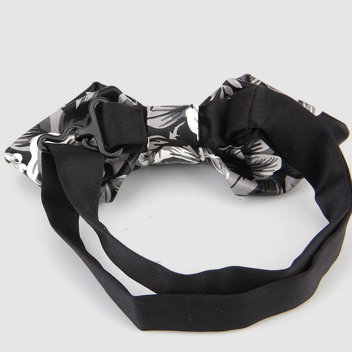Floral & Ornate Pattern Accents Pointed Leather Bow Tie - image 1