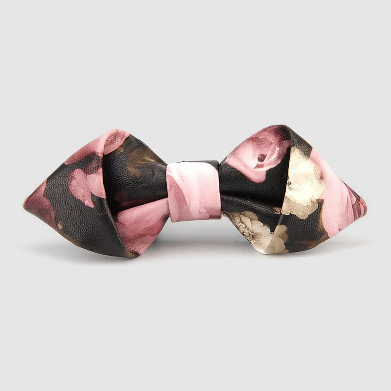 Floral & Ornate Pattern Accents Pointed Leather Bow Tie - Style #9 - image 11