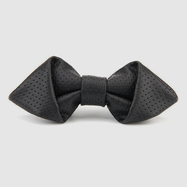 Modern Luxury Solid Color Pointed Leather Bow Tie - Black Dots - image 6