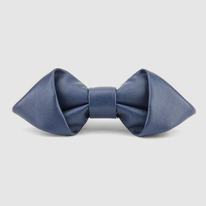Modern Luxury Solid Color Pointed Leather Bow Tie - Navy - image 4