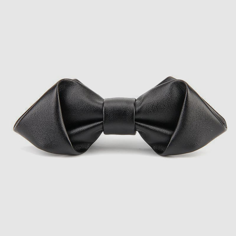 Modern Luxury Solid Color Pointed Leather Bow Tie - Black - image 3