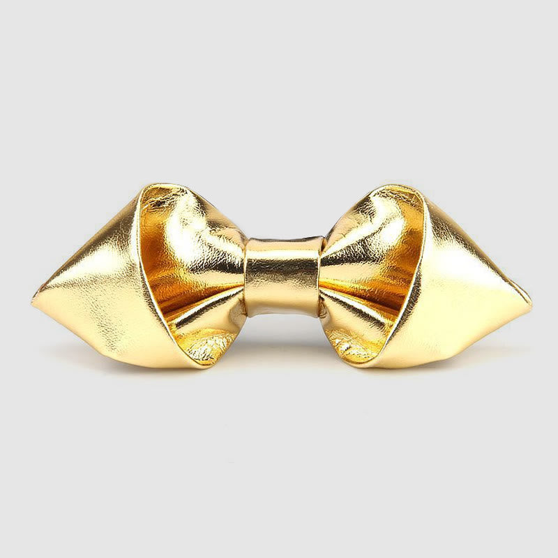 Modern Luxury Solid Color Pointed Leather Bow Tie - Gold - image 2