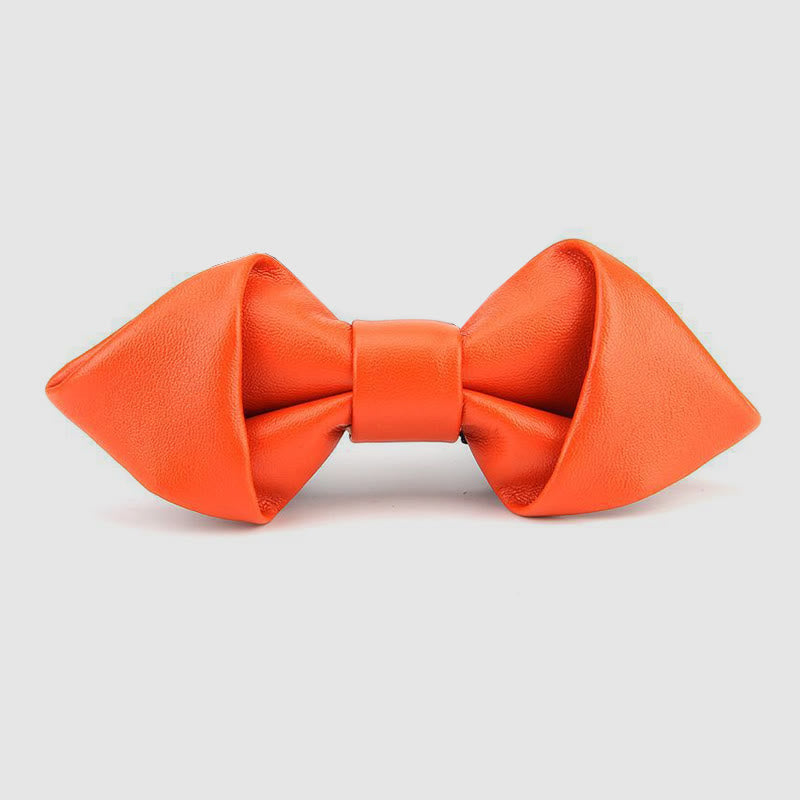 Modern Luxury Solid Color Pointed Leather Bow Tie - Orange - image 5