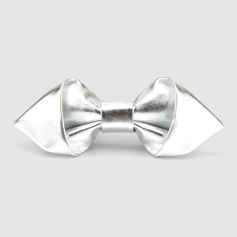 Modern Luxury Solid Color Pointed Leather Bow Tie - Silver - image 0
