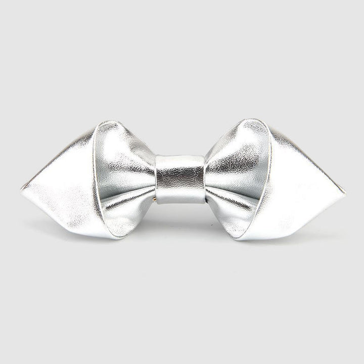 Modern Luxury Solid Color Pointed Leather Bow Tie - Silver - image 0