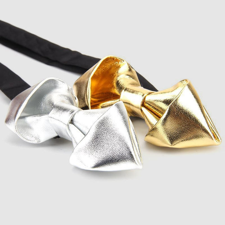 Modern Luxury Solid Color Pointed Leather Bow Tie - image 1