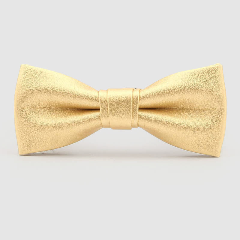 Lustrous Party Solid Color Leather Bow Tie - Gold Narrow - image 2