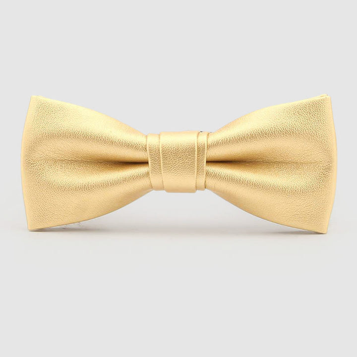 Lustrous Party Solid Color Leather Bow Tie - Gold Narrow - image 2