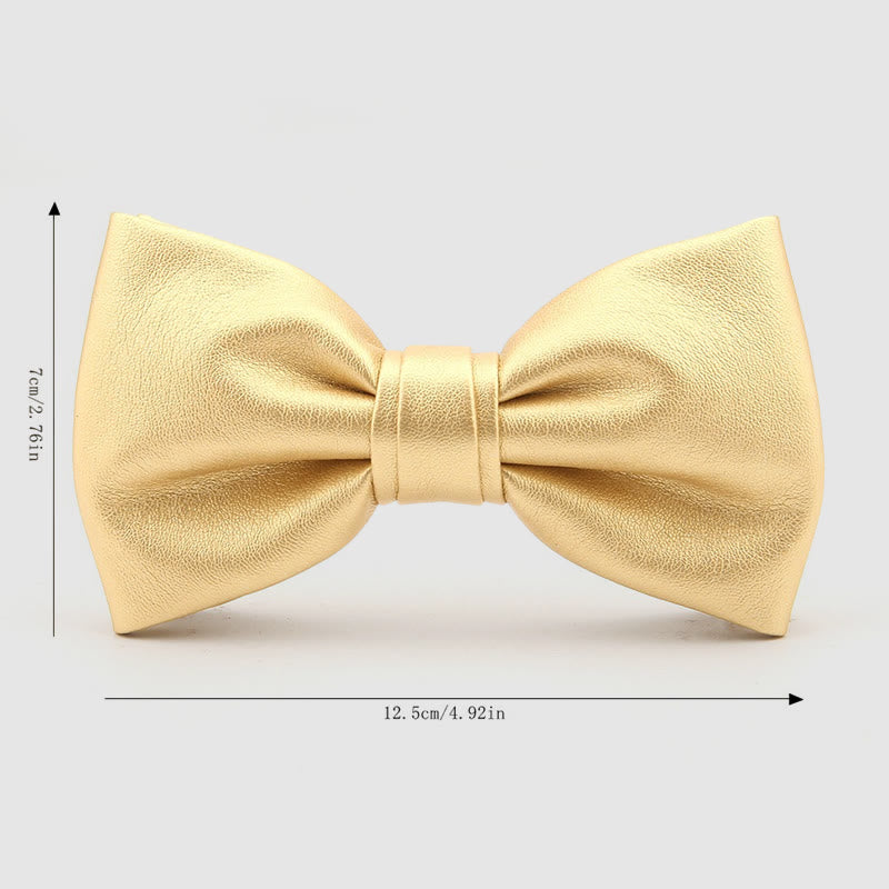 Lustrous Party Solid Color Leather Bow Tie - image 4