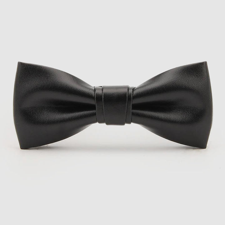 Lustrous Party Solid Color Leather Bow Tie - Black Narrow - image 5