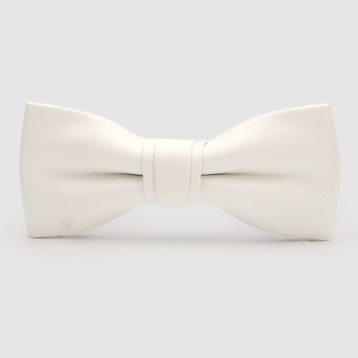 Lustrous Party Solid Color Leather Bow Tie - White Narrow - image 10