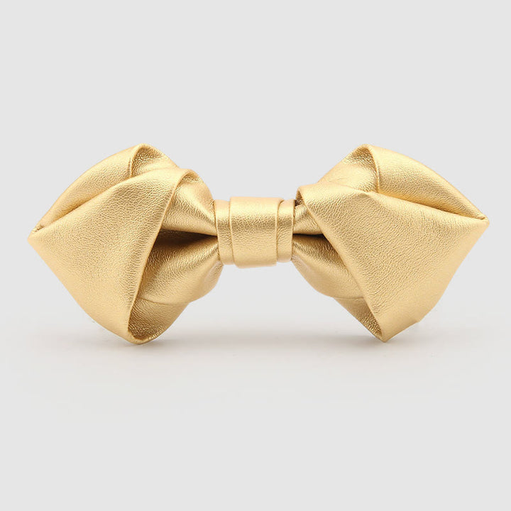 Lustrous Party Solid Color Leather Bow Tie - Gold Pointed - image 0