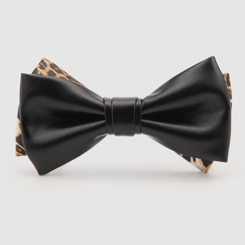 Lustrous Party Solid Color Leather Bow Tie - Black Crossover - image 7