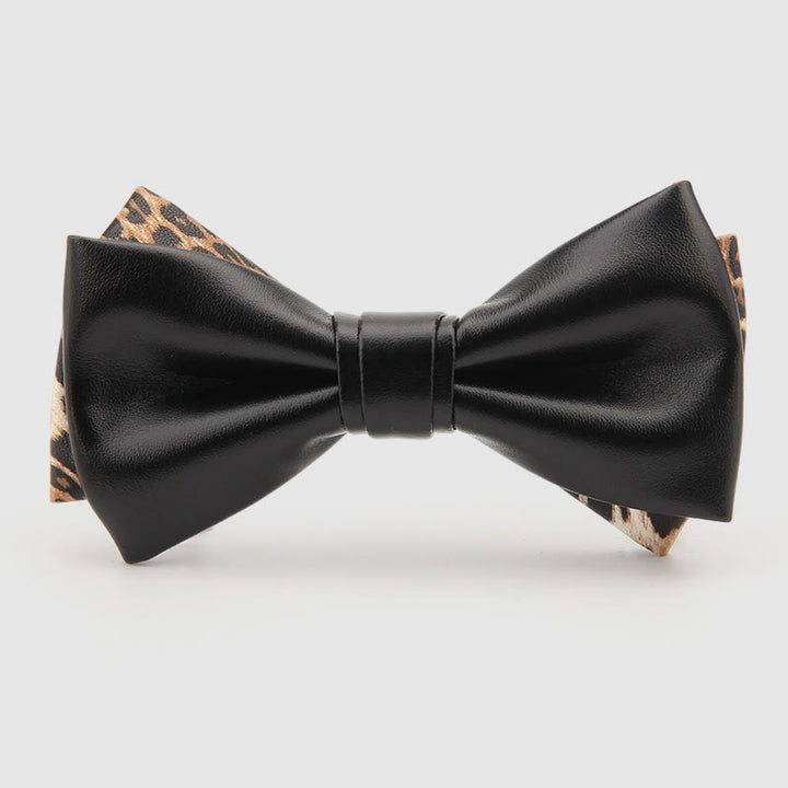 Lustrous Party Solid Color Leather Bow Tie - Black Crossover - image 7