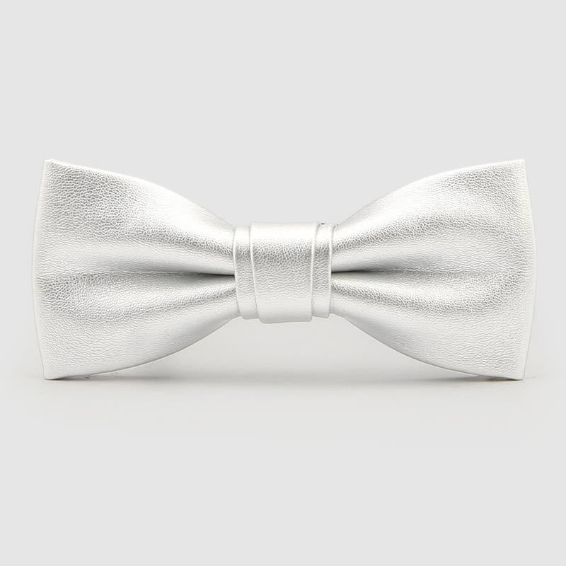 Lustrous Party Solid Color Leather Bow Tie - Silver Narrow - image 9
