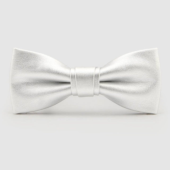 Lustrous Party Solid Color Leather Bow Tie - Silver Narrow - image 9
