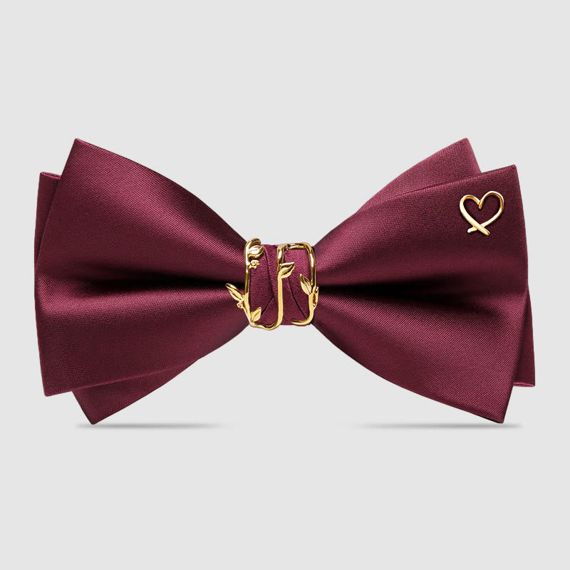 Romantic Formal Golden Heart Accents Bow Tie - Burgundy #2 - image 3