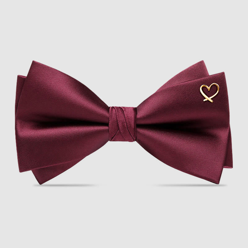 Romantic Formal Golden Heart Accents Bow Tie - Burgundy #1 - image 0