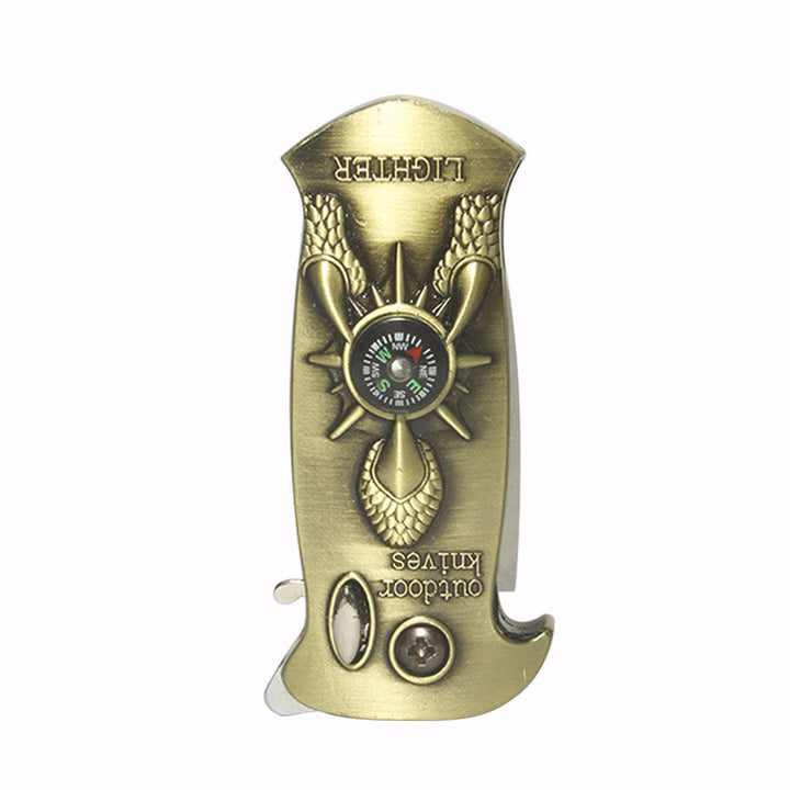 Retro Copper Dragon Claw Compass Folding Knife Lighter - image 1