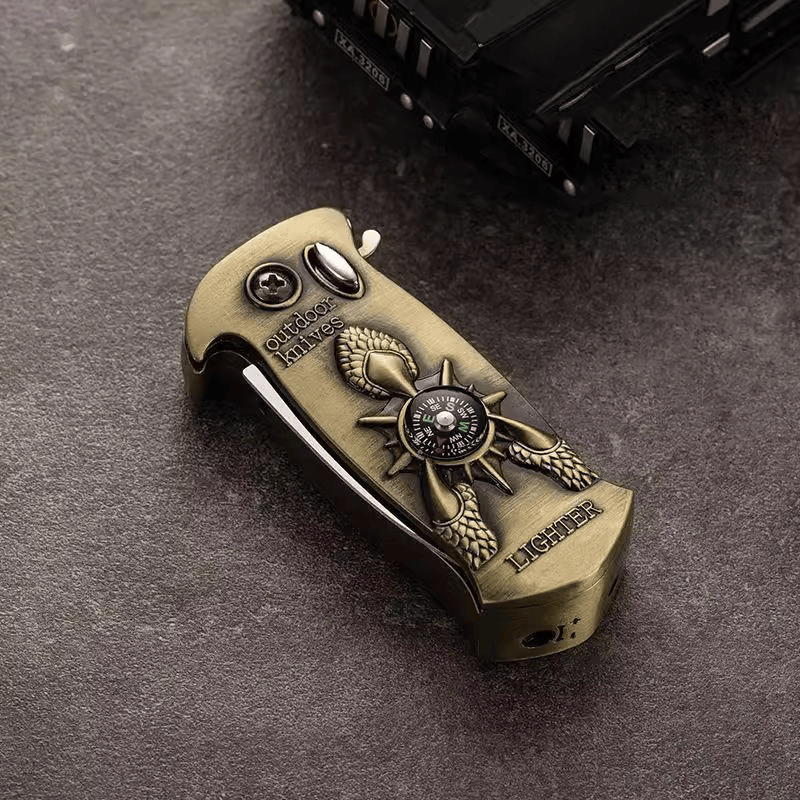 Retro Copper Dragon Claw Compass Folding Knife Lighter - Dragon Claw Lighter - image 0