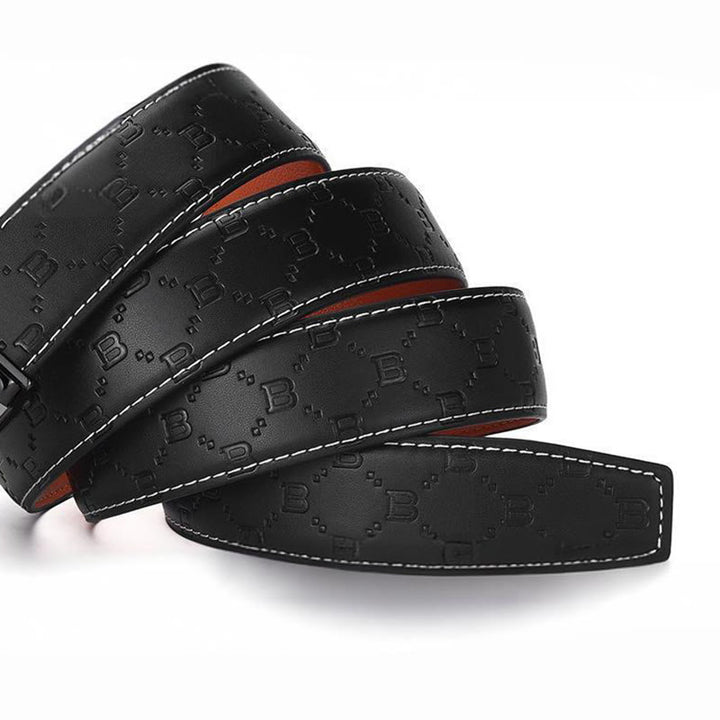 Men's Golden Letter B Automatic Buckle Black Leather Belt - image 6
