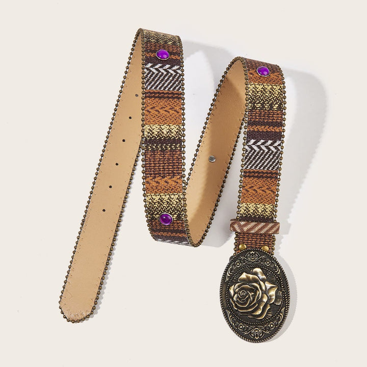 Women's Retro Rose Buckle Rivet Leather Belt - image 2