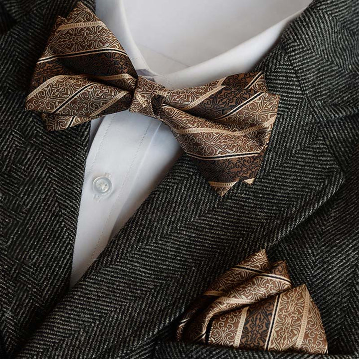 5Pcs Men's Retro Brown Diagonal Print Necktie Set - image 2