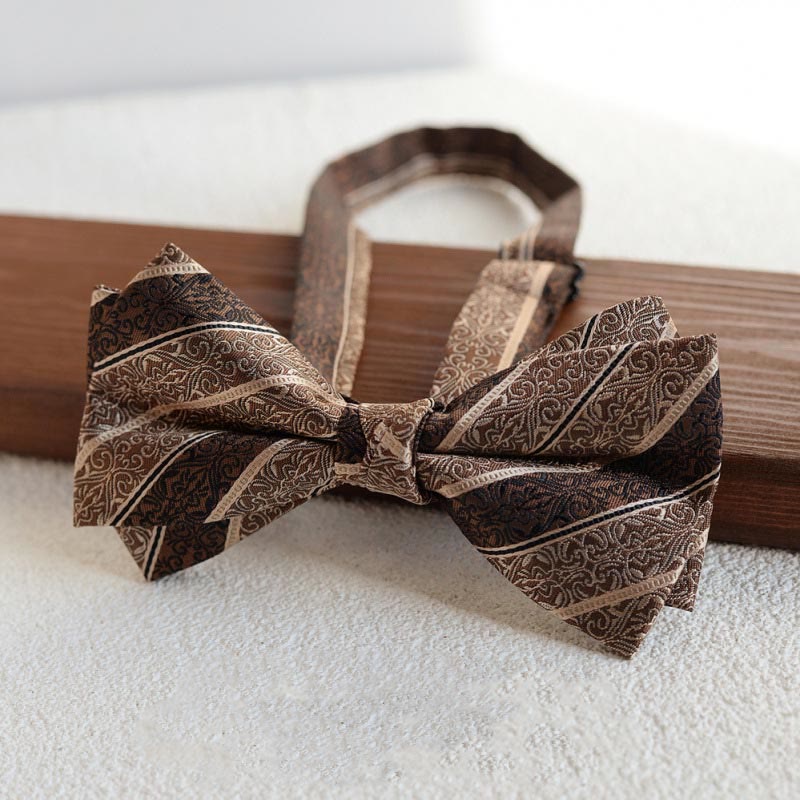 5Pcs Men's Retro Brown Diagonal Print Necktie Set - image 5