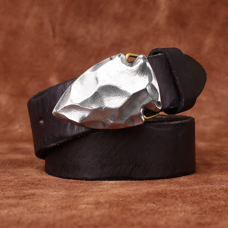 Men's Retro Distressed Silver Triangular Arrow Buckle Leather Belt - image 9