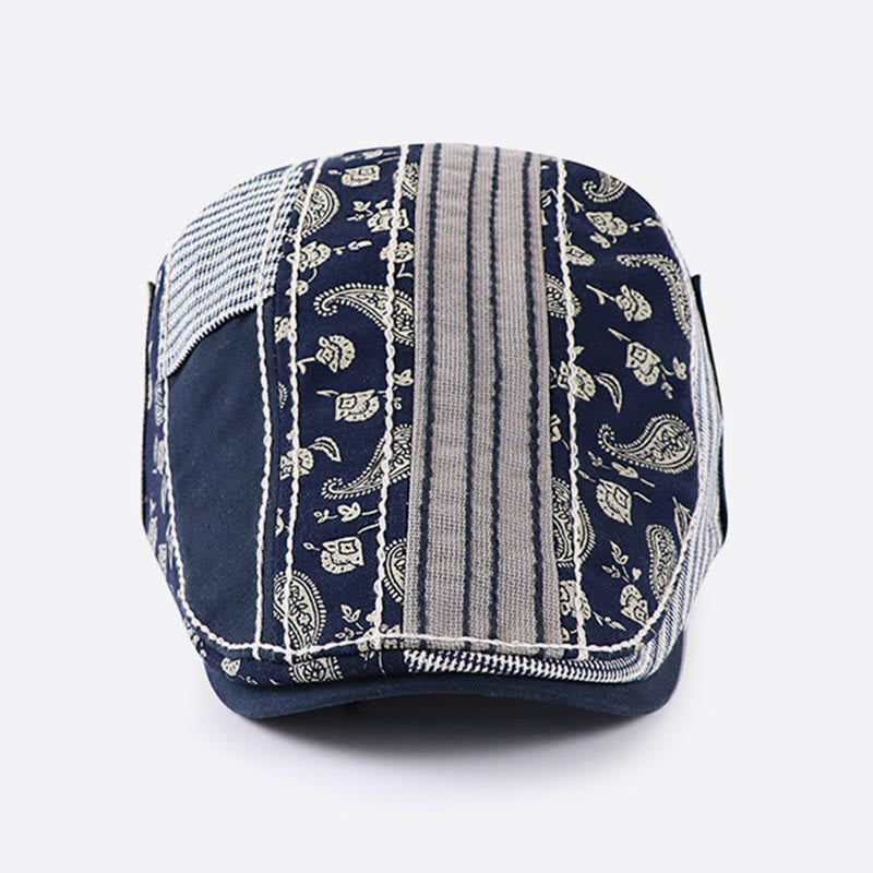 Vintage Paisley & Stripe Patchwork Flat Top Beret Hat - image 1