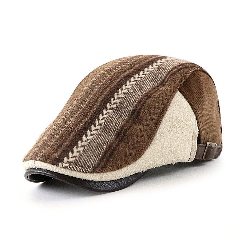 Striking Woven Texture Patchwork Flat Top Beret Hat - Coffee - Adjustable (22"-23 5/8") - image 0