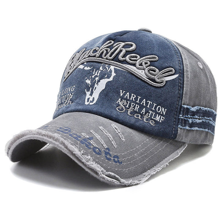 Vintage Western Style Worn-out Longhorned Bullhead Baseball Cap - Grey - M (22''-22 7/8") - image 5