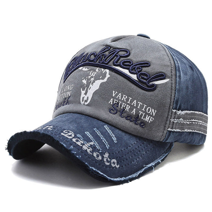 Vintage Western Style Worn-out Longhorned Bullhead Baseball Cap - Blue - M (22''-22 7/8") - image 9