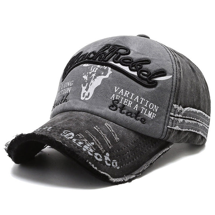 Vintage Western Style Worn-out Longhorned Bullhead Baseball Cap - Black - M (22''-22 7/8") - image 0
