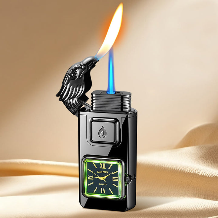 Eagle Head LED Inflatable Butane Lighter With Clock - Black - image 0